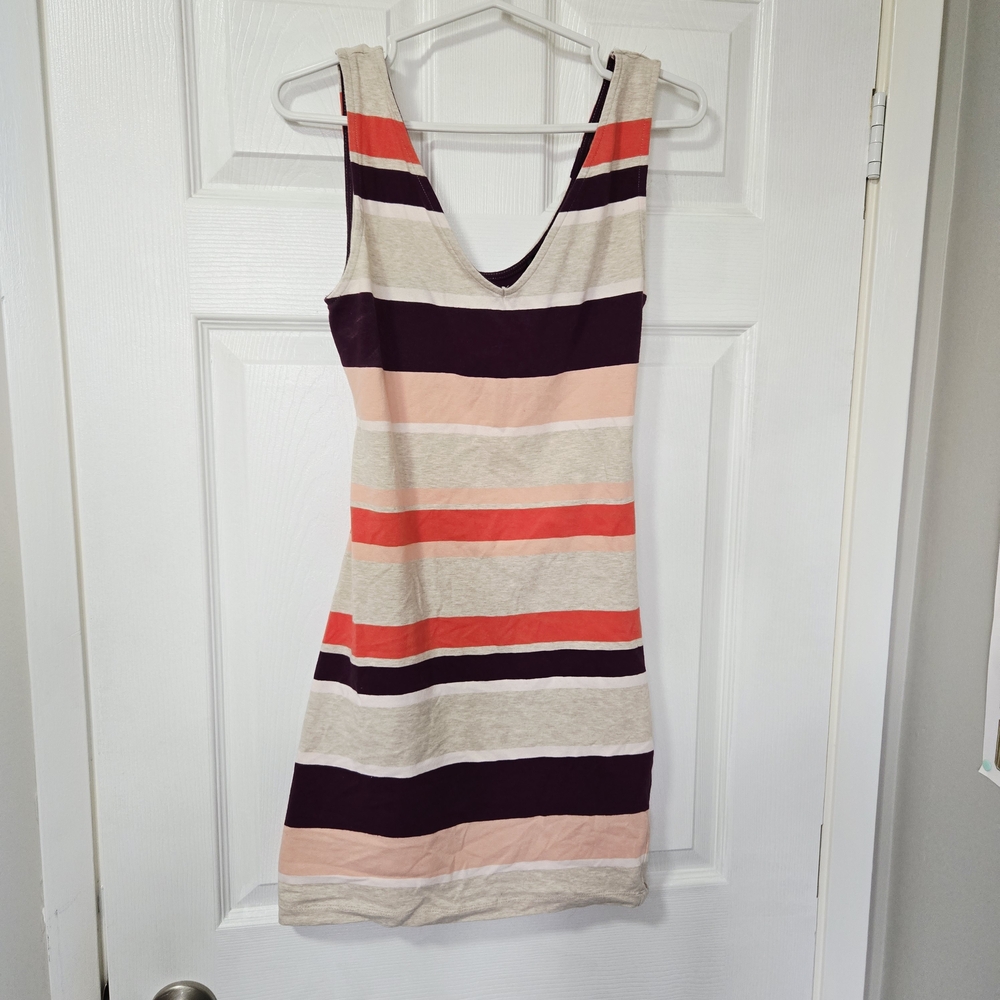 Dynamite Striped Mini Dress in Cream, Pink, and Purple